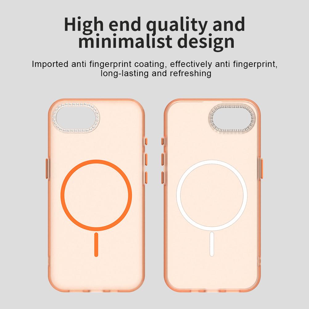 For iPhone 16e Case Compatible with MagSafe TPU+PC+PET Phone Cover Rhinestone Decor Lens Frame