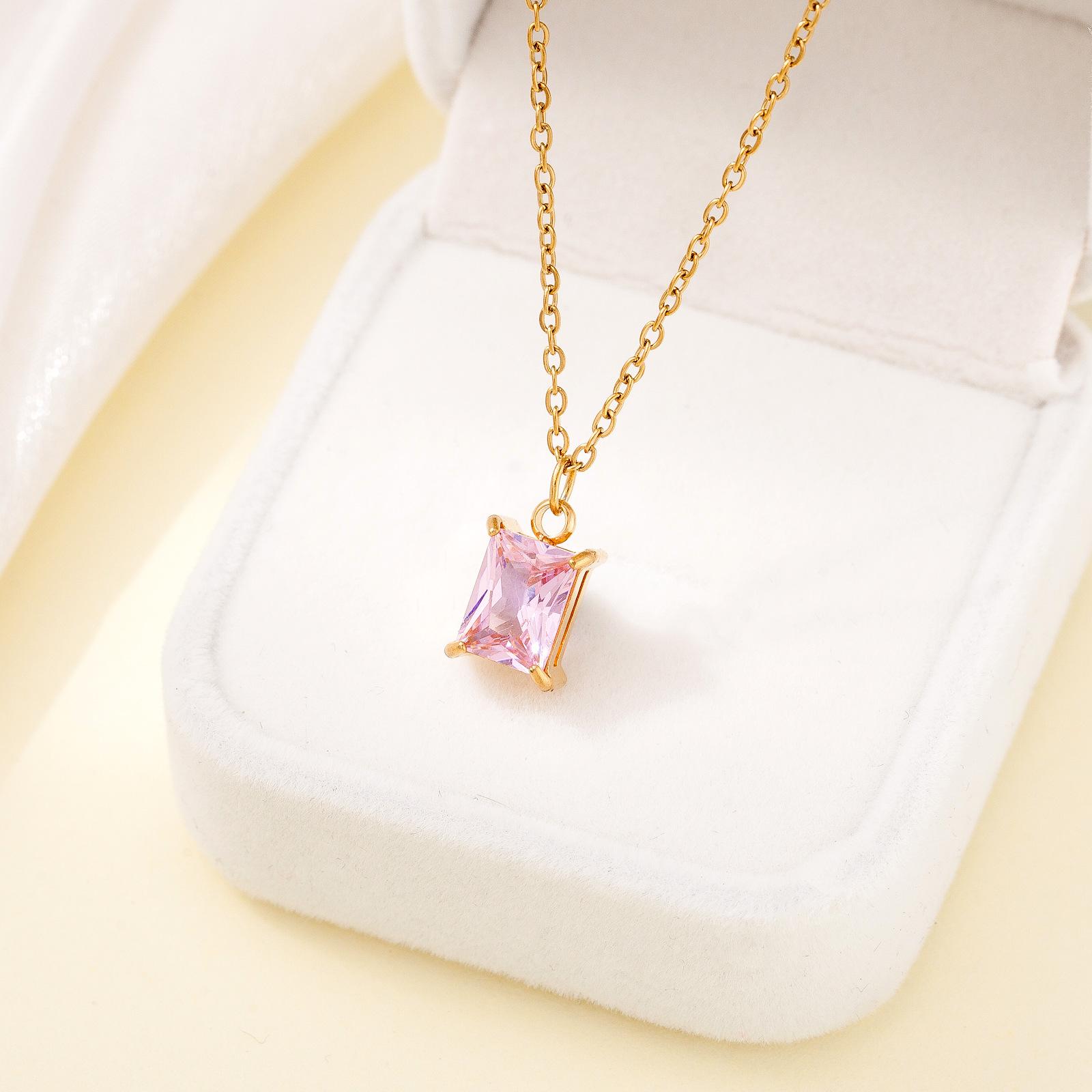 

Square Zircon Crystal Pendant Necklace For Women Stainless Steel Gold Color Chain Choker Luxury Jewlery Wedding Gift Wholesale 40-45 cm розовый