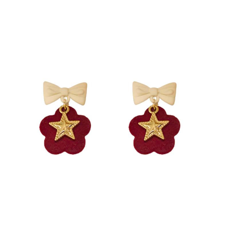 Christmas Dress Up Accessories Silver Needle Flannel Bow Earrings Niche Sweet Stud Earrings High-end Earrings Women
