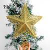 Holiday Party Ornament Glitter Star Christmas Tree Topper, Hollow Treetop Ornament, Gold Silver Sparkling Decoration for Home Decor