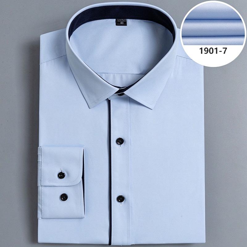 Spring New Men Solid Color Long Sleeve Shirt, Easy Care Business Formal Dress Shirt for Young Men Interview White Shirt