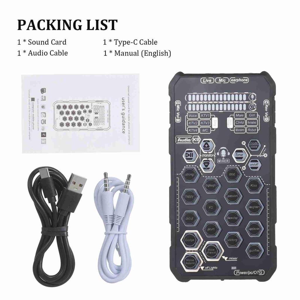 Sound Card Compact Size 6 Different Sound Modes Live Sound Card for Music Listening Singing Recording