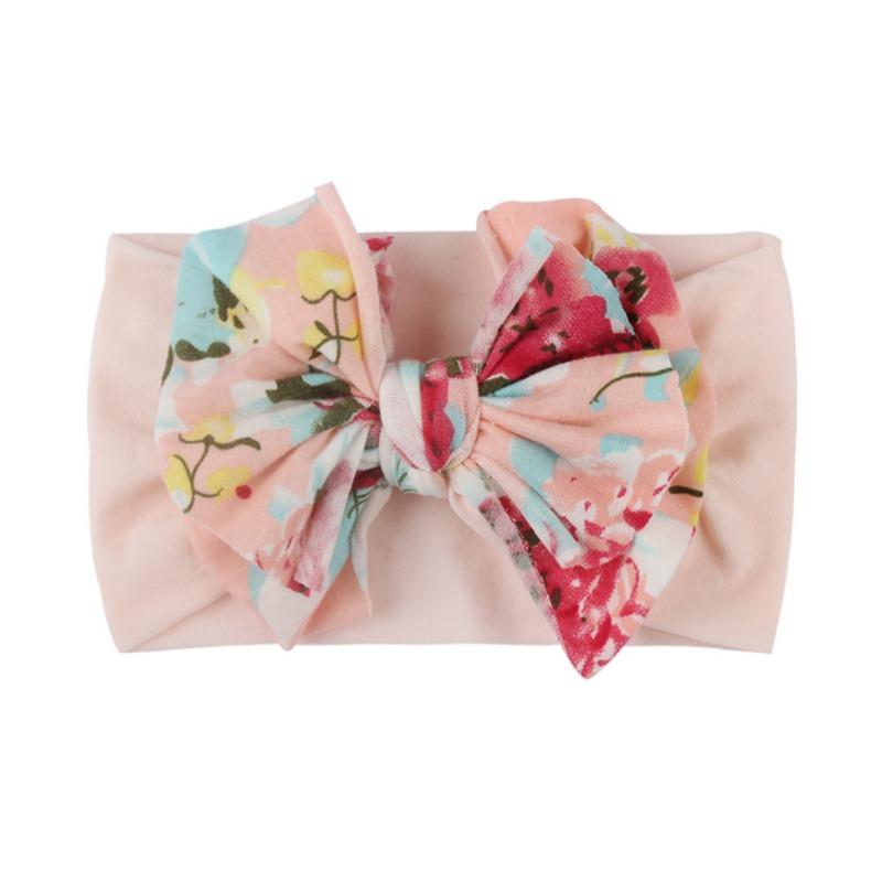 New infant hair accessories, children's nylon printed bow wide-brimmed headscarf, baby knotted headband