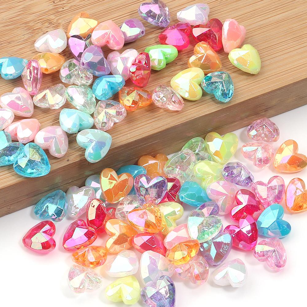 10/100Pcs/lot AB Color Love Heart Acrylic Beads Mixed Color Loose Spacer Beads for Bracelet Necklace Jewelry Making Accessories