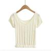 Wood Ear Edge Hollow Short-sleeved T-shirt Women's Summer New American Spice Girl Solid Color Bow Round Neck Bottoming Top