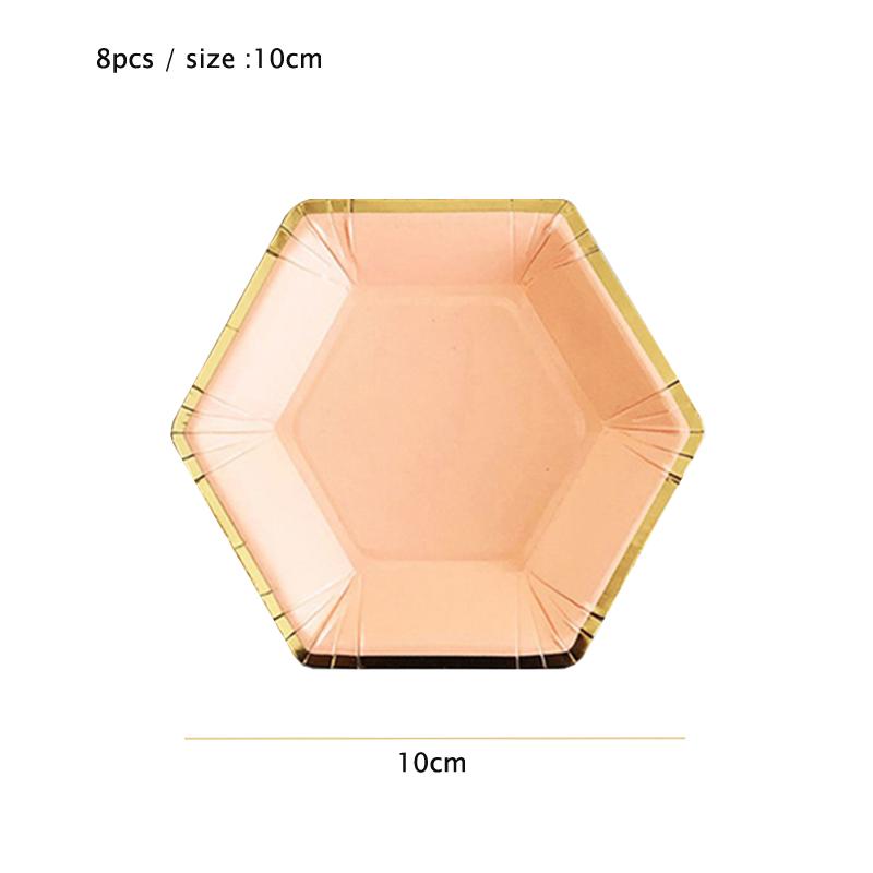 Gold Foil Pink Birthday Wedding Decor Cake Dish Disposable Tableware Carnivals Party Supplies Paper Plate Cup Baby Shower Favors