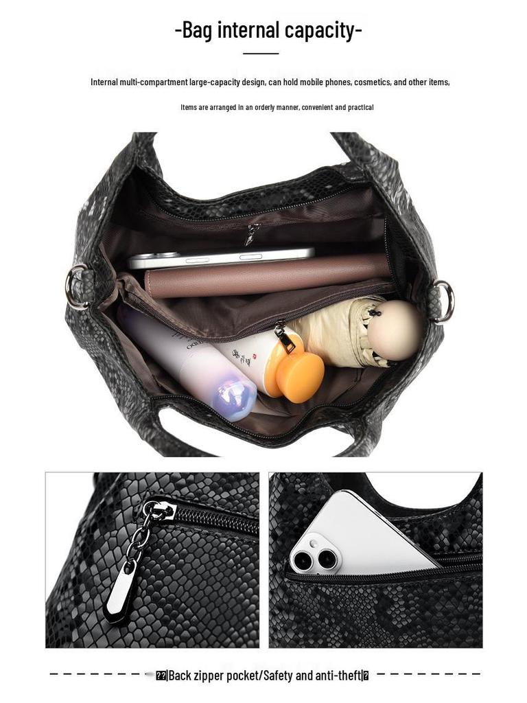 2025 Snake Print Women's High-Capacity Shoulder and Crossbody Tote Bag