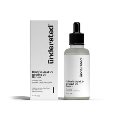 Underated Salicylic Acid Face Serum 2% with 3% Betaine | Acne & Breakout Control Serum | Unclogs Pores, Reduces Blackheads & Excess Oil | Hydrating