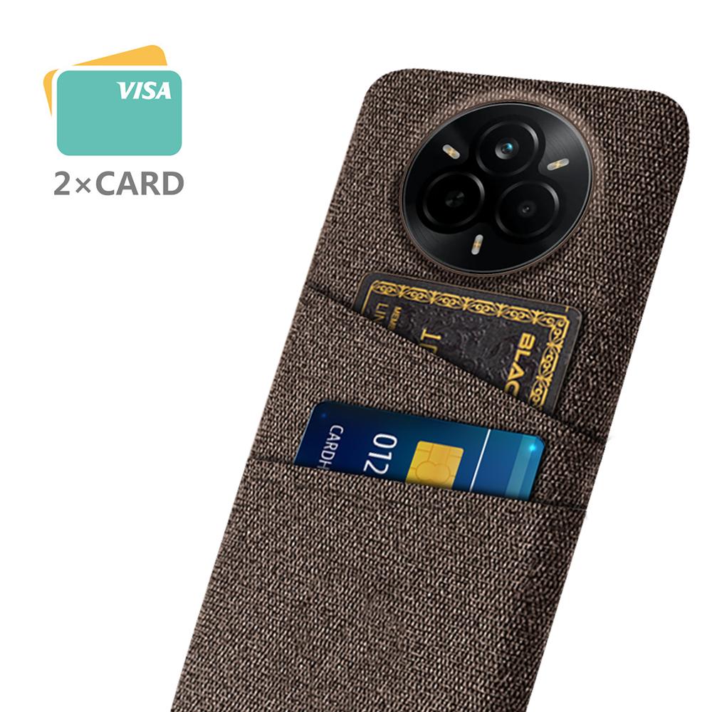 

For Realme 14 Pro 5G Case Cloth+Hard PC Phone Cover with Dual Card Slots Brown