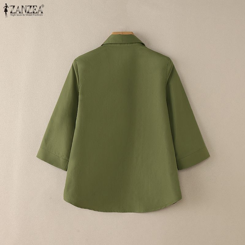 ZANZEA Women Casual Turn Down Collar 3/4 Sleeve Loose Blouse