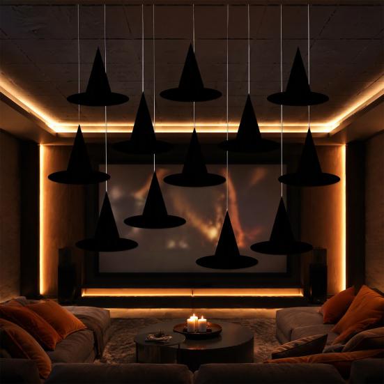 Halloween Witch Hat Pendant 12Pcs Hanging Ornaments, Paper Banner Decorations, Festival Decor for Parties Spooky Party Ceiling Drop Home Window