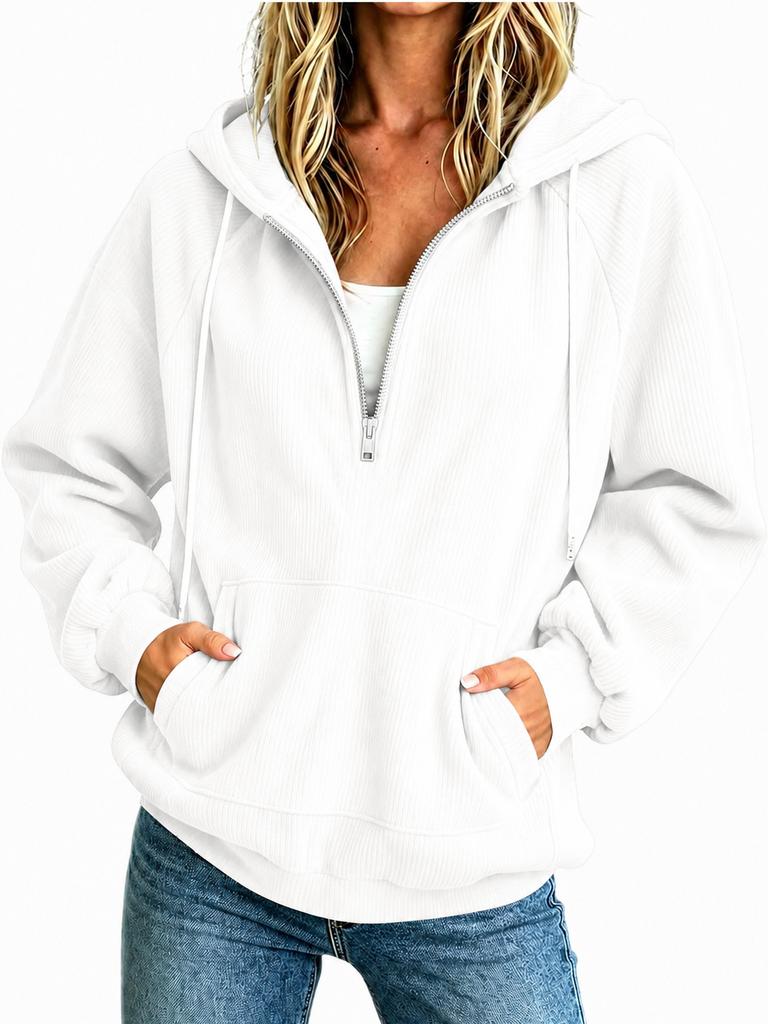 New European and American Women's Clothing Semi-zipper Hooded Sweater Loose Long-sleeved Drawstring Casual Top Spot Women