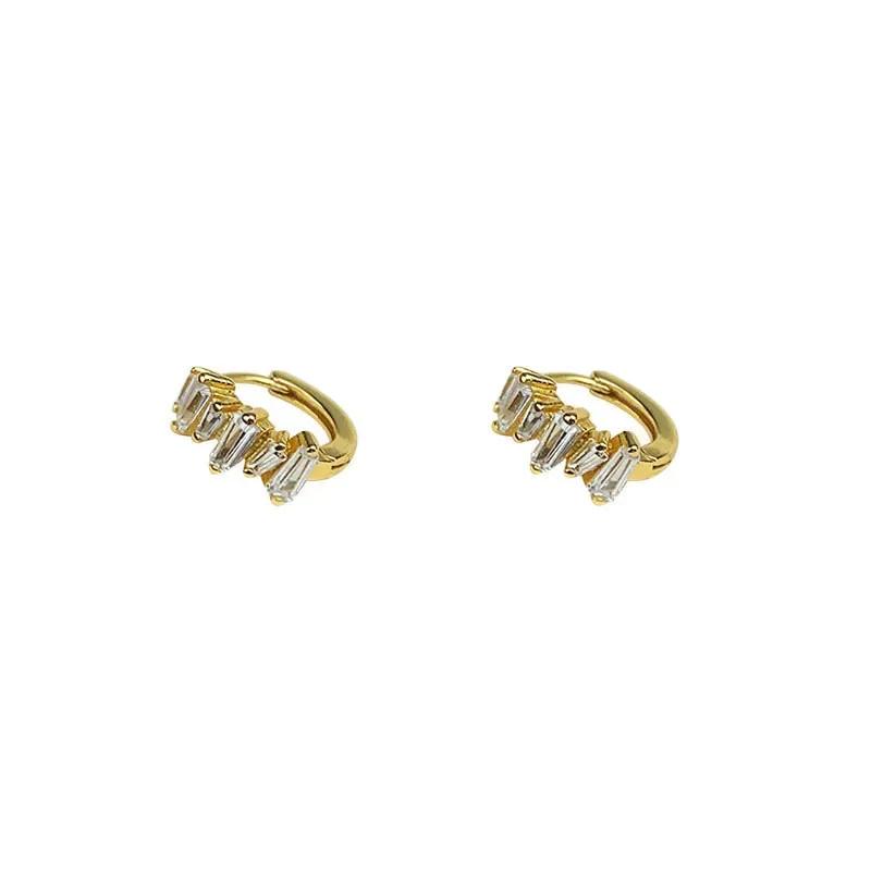 Sterling Silver Rectangle Zircon Round Hoop Earrings for Women Trendy Geometric Fine  Light Luxury Accessories