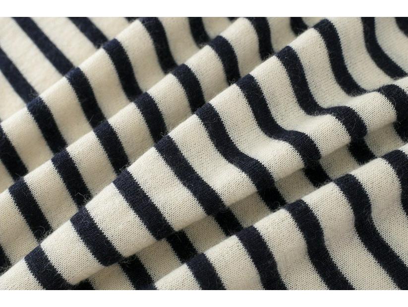 Dámský podzimní pruhovaný kašmírový top s dlouhým rukávem a kulatým výstřihem