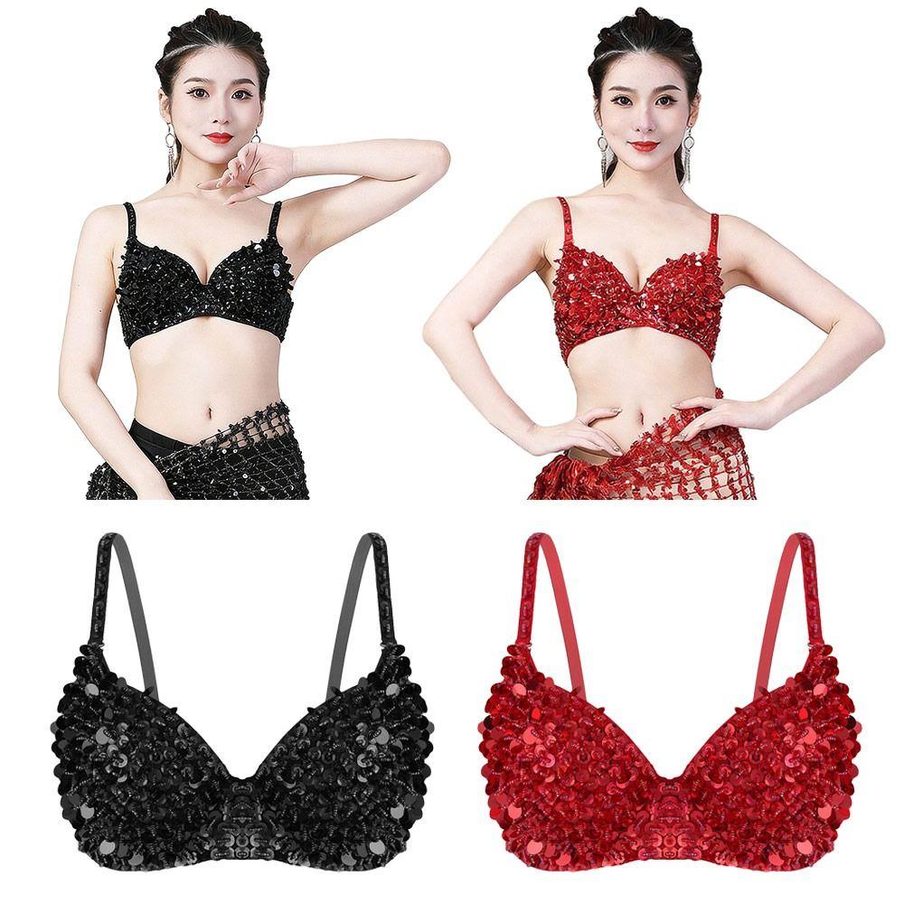 Sequins Beading Belly Dance Bustier Bra Padded Stage Performance Top Sequins Crop Top  Stage