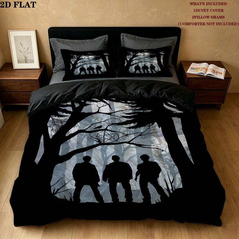 Supernatural Pattern Bedding Quilt Set Quilt Cover Pillowcase Home Birthday Gift(1 * Duvet Cover + 2 * Pillowcase, Without Core)
