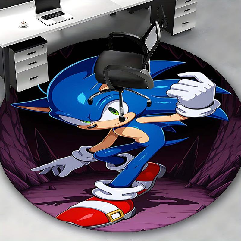 1pc Sonic the Hedgehog Round Carpet - Anime Design Office Chair Mat, Non-Slip Rug for Home Decor, Seasonal Gift, Suitable for Office, Living Room