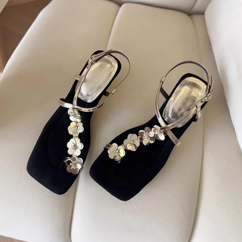 One-strap Shoes Square-toed Shoes Stylish and Elegant Sandals Women's Shoes and Simple Outerwear Shoes