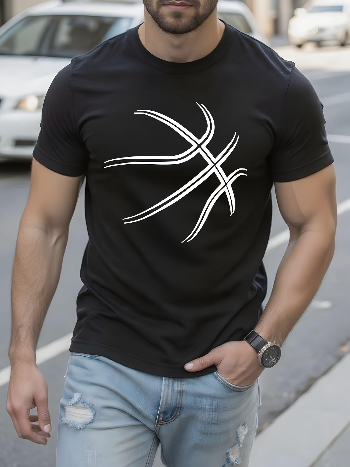 Casual Crew Neck Tshirt - Black with White Abstract X-Lin... XL