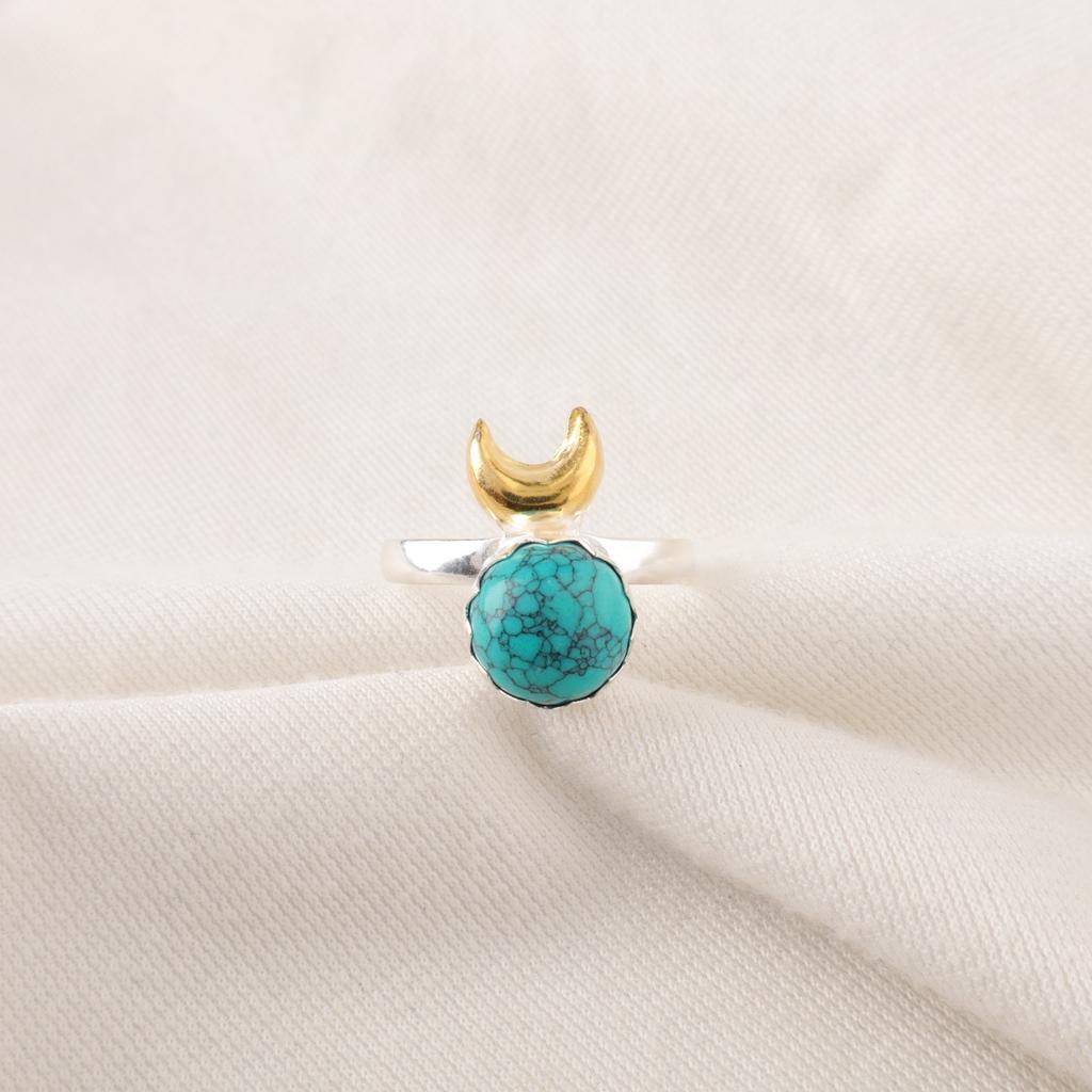 Throat Chakra Blue Turquoise Stone 925 Silver Stackable Anniversary Gift Ring RR-58-26