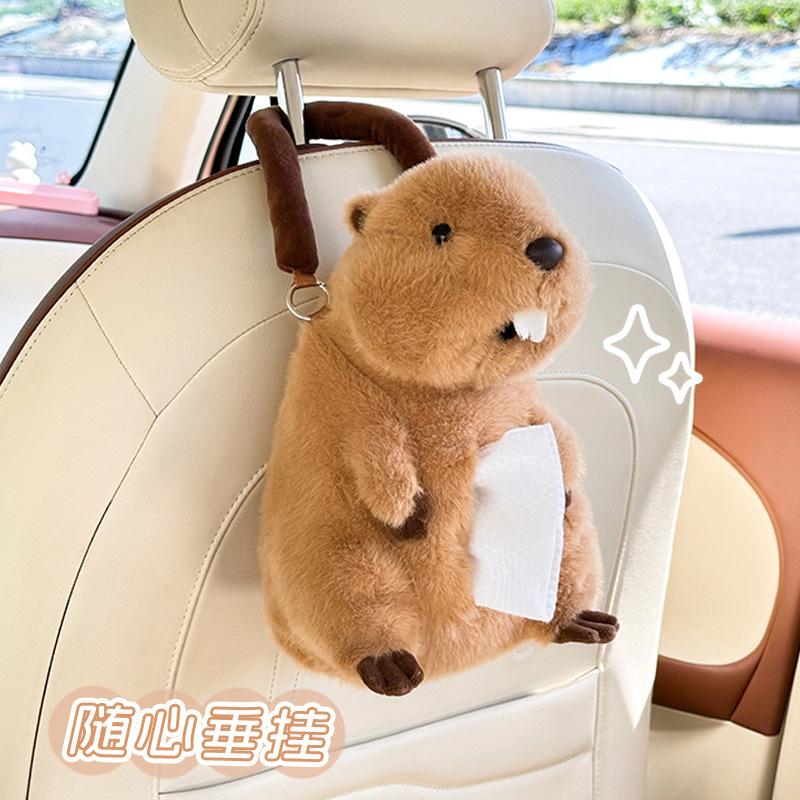 Car Tissue Boxes Plush Accessories Backseat Hanging Tissue Bag Box Plush Holder Cover Auto Toys Interior Decoration Paper Box