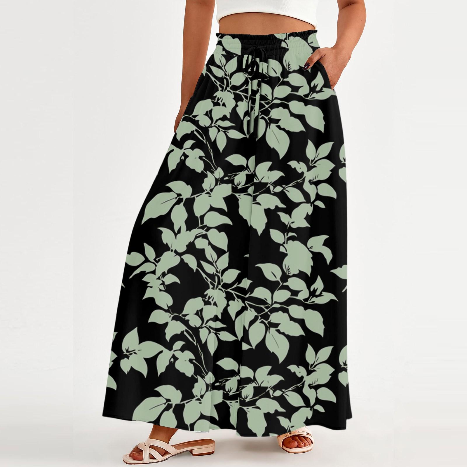 Women s Loose Casual Pants Bohemian Floral Print High Waistband Bag Flowing Pants S