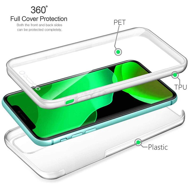 360 Doppelte Silikonhülle für iPhone 12 11 Pro MAX 7 8 6 6s Plus Vollständige Abdeckung für iPhone XS Max XR X 6 6S 7 8 SE 2020 Funda-Hüllen