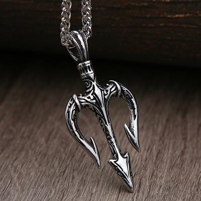 Collana alla moda vintage con tridente della mitologia greca per uomo punk hip hop acciaio inossidabile 316L amuleto ciondolo gioielli dropshipping