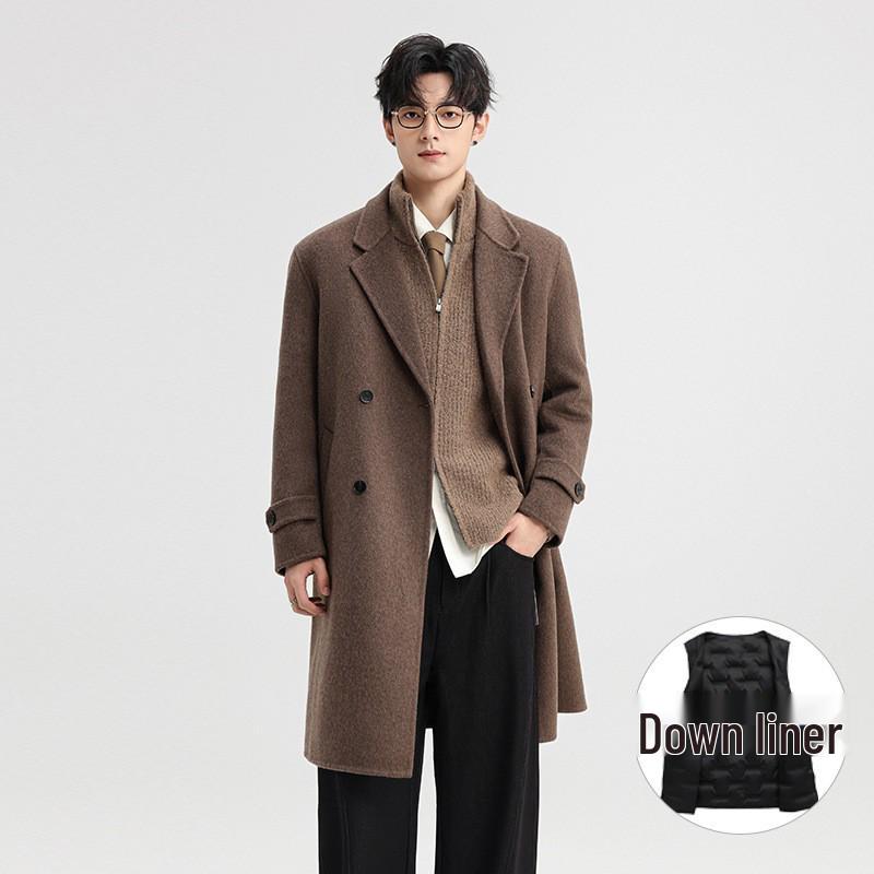 2025 Autumn/Winter Men's Double-Sided Wool Double-Breasted Trench Coat, Mid-Length with Lapel