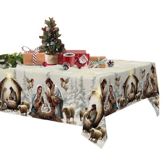 Christmas Tablecloth Winter Snowman Xmas Tree Wreath Design Rectangle Tablecloths Washable Fabric Table Cover