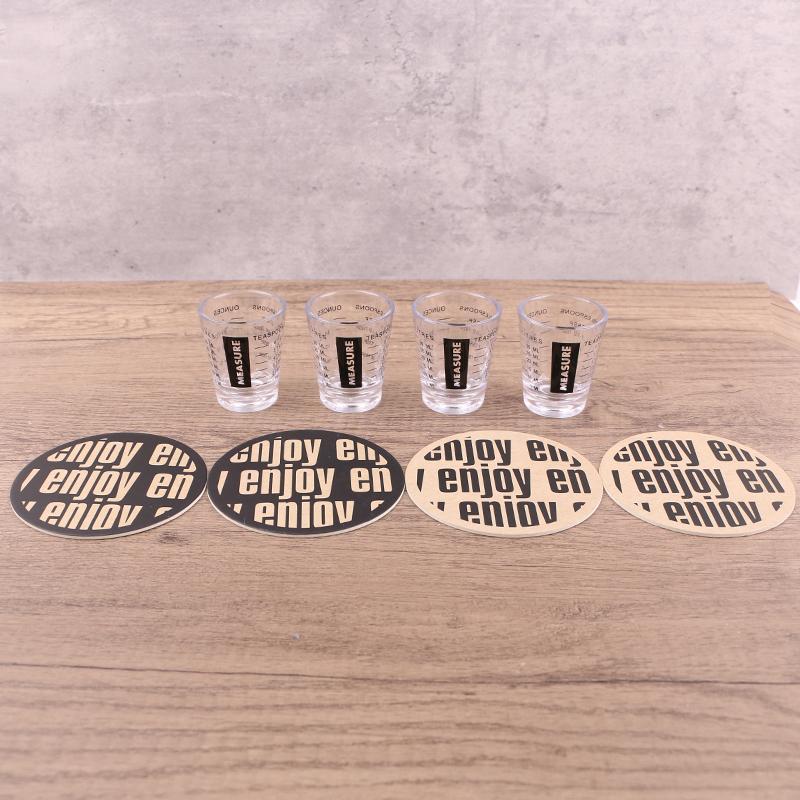 

Premium 4pc Plastic Shot Glass with Matching Coasters Set for Tequila & Vodka Trendy New Design Transparent Barware for 2025 чистый