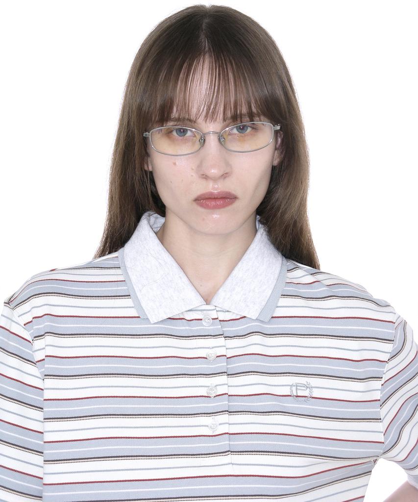 PARTIMENTO WOMEN Double Layered Stripe Polo Tee_Sky