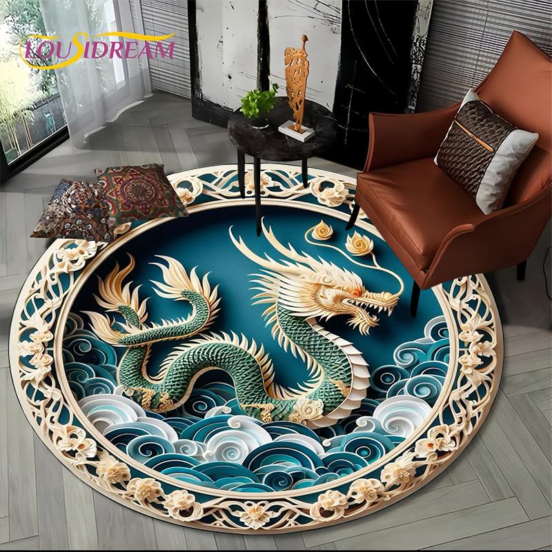 Fashion Dragon Round Carpets Living Room Bedroom Area Rug Room Bedside Chair Floor Mat Decorat Alfombra Birthday gift Poster Mat