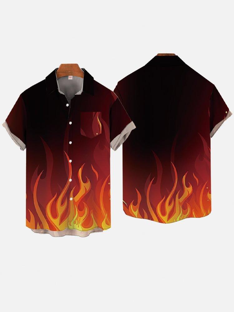 Tendenza nuova strada hip-hop Haraan fiamma stampa 1D casual larga manica corta camicia cardigan uomo estate e autunno
