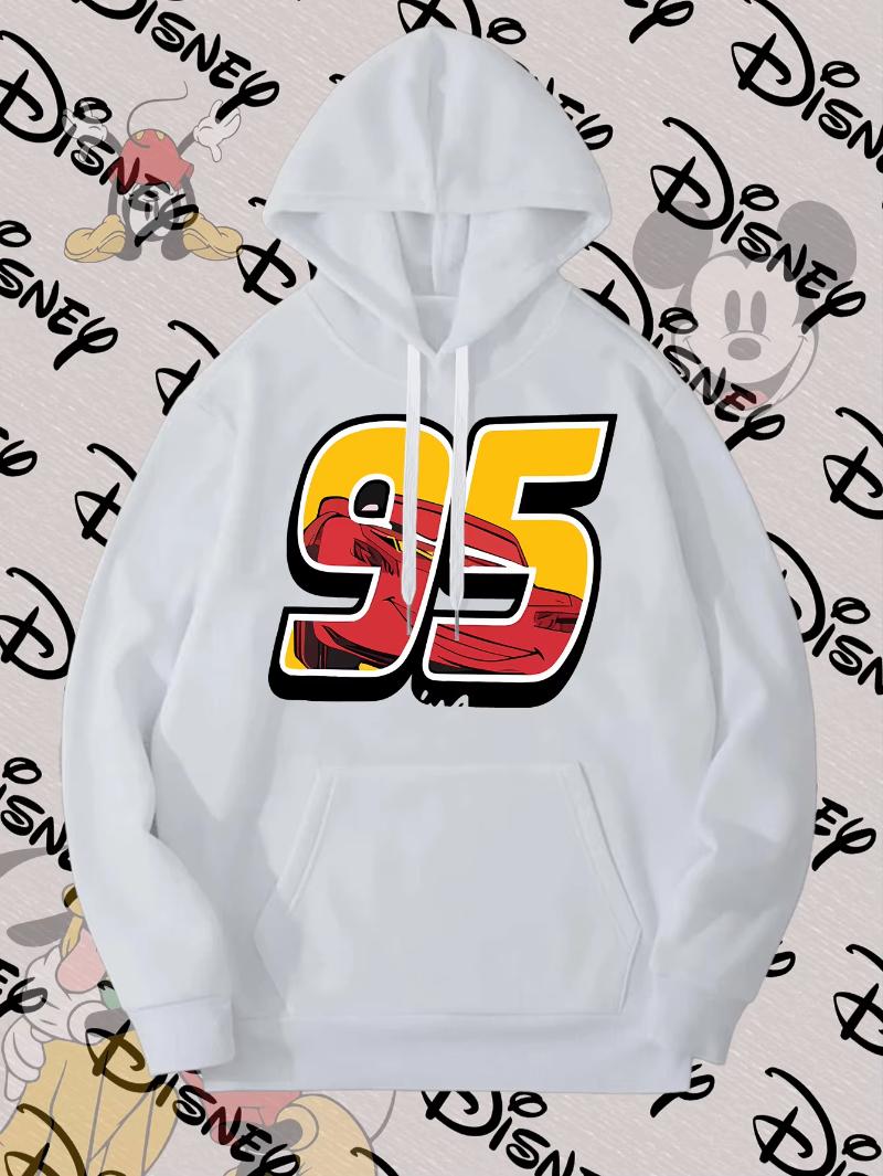 

Худи 95 McQueen - Черно-белое гоночное принт, длинный рукав, свободный крой, кулиска, идеально подходит для повседневных мероприятий на открытом воздухе и вечеринок S