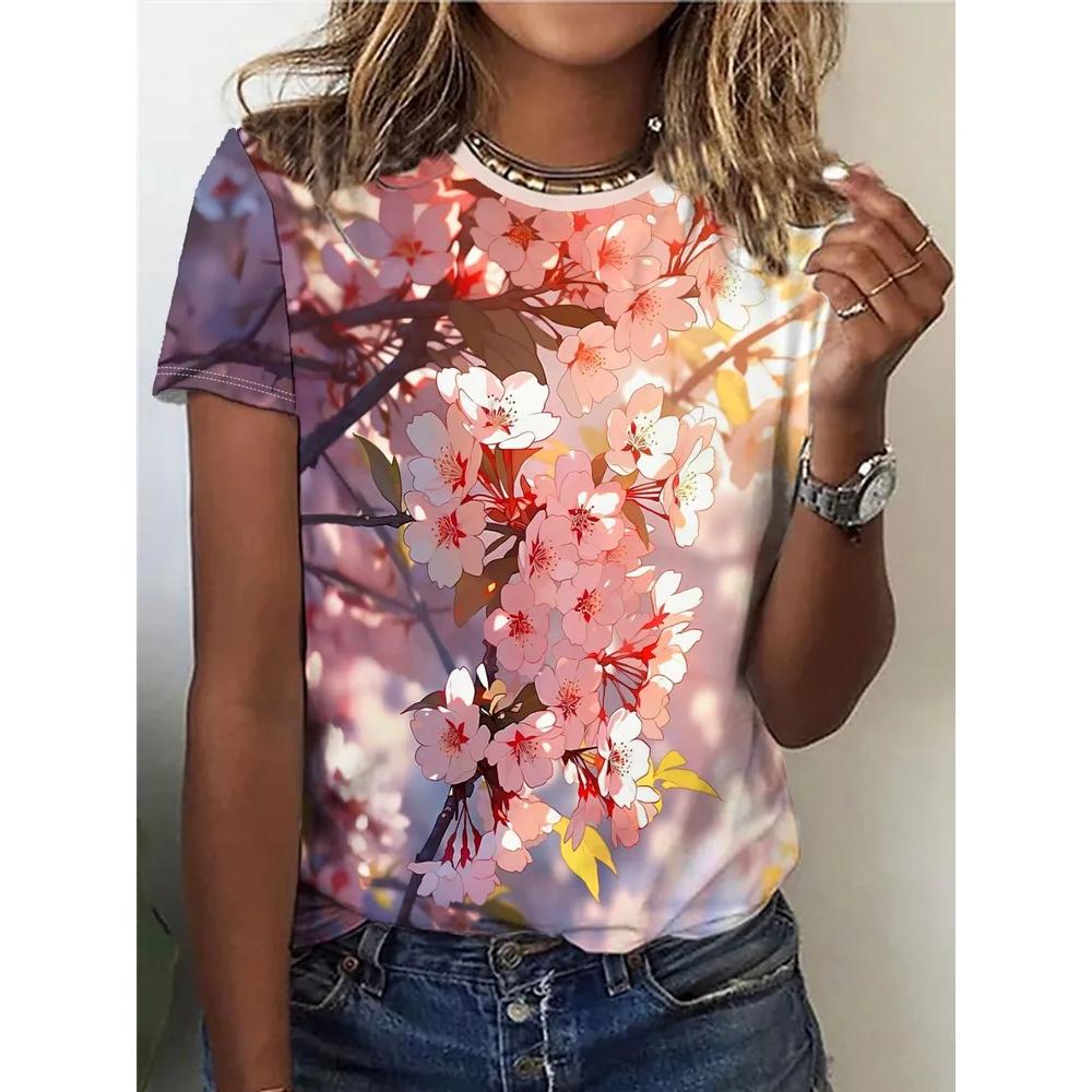 Comfortable Versatile Flower Print Short-sleeved Fashion Top Casual Simple T-Shirts Women’s