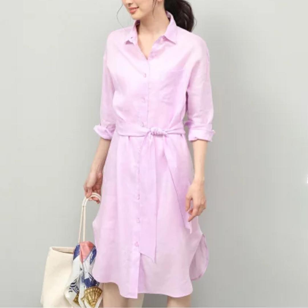 ROPE French linen shirt dress pink