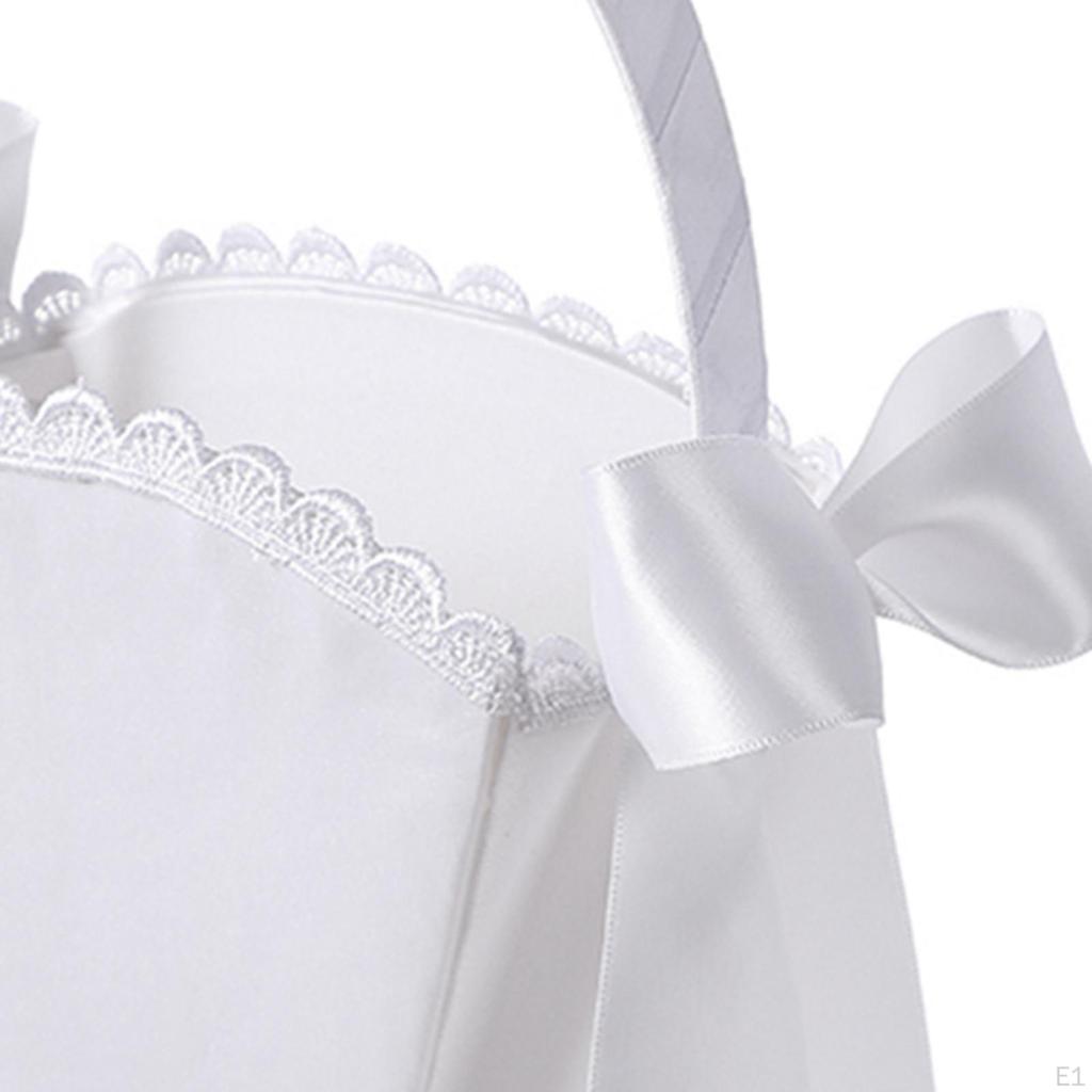 Flower Basket for Wedding with Handle And Ribbons, Gift Girl Bridesmaid