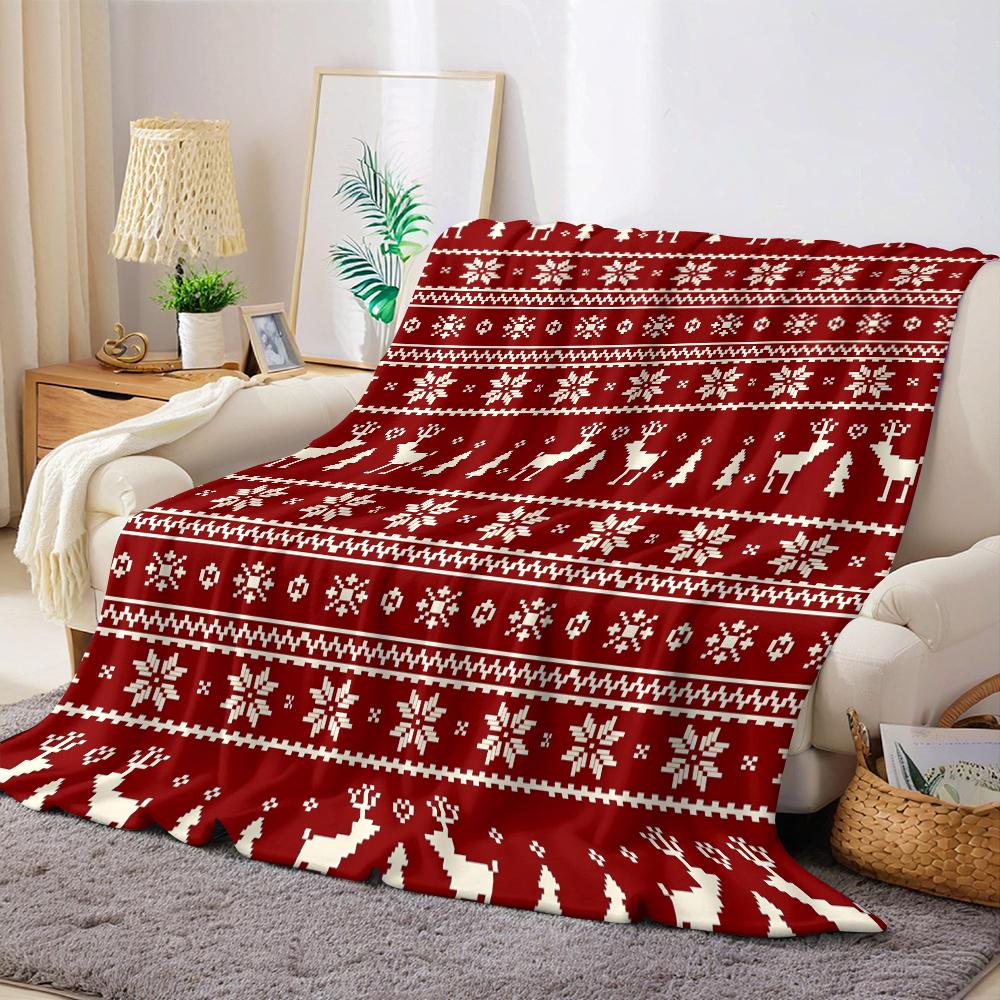 Xmas Reindeer Knit Flannel Blanket Warm Soft Halloween Christmas Couch Warm Cozy Decorative Decor Gift For All Season
