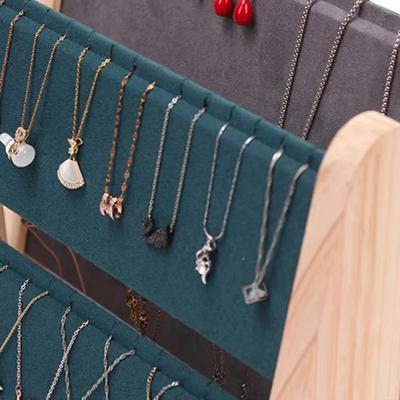 2 Layers Wood Slope Shape Jewelry Display Necklace Pendant Bracelet Organizer Stand Holder Rack Showcase Tray
