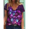 Ladies' Casual Summer Pullover V-neck T-shirt with Floral 3D Printing Short Sleeved Loose Women's Top T-Shirts Women’s