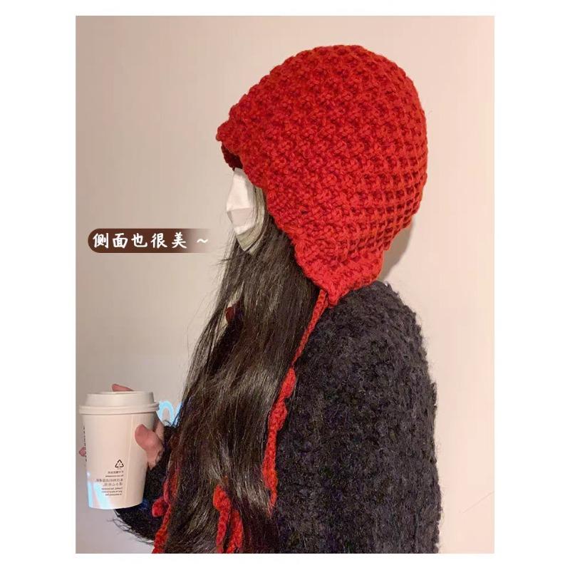 

Осень и зима новая плюшевая сумка для защиты ушей головная шляпа женская теплая универсальная шерстяная вязаная шапка смешанного цвета на шнурке 25 * 25 + 38 braided tassel