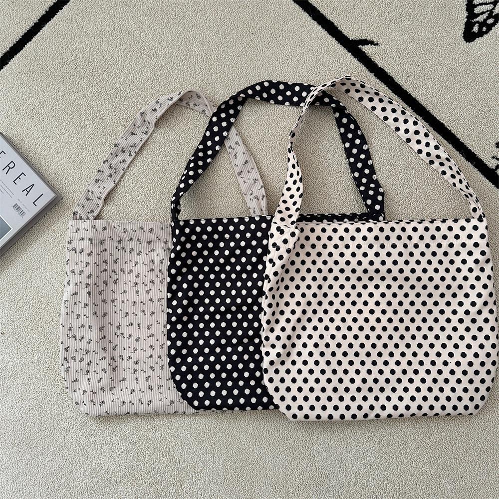 Trendy Street Style Corduroy Tote Bag For School Large Capacity Student Purse