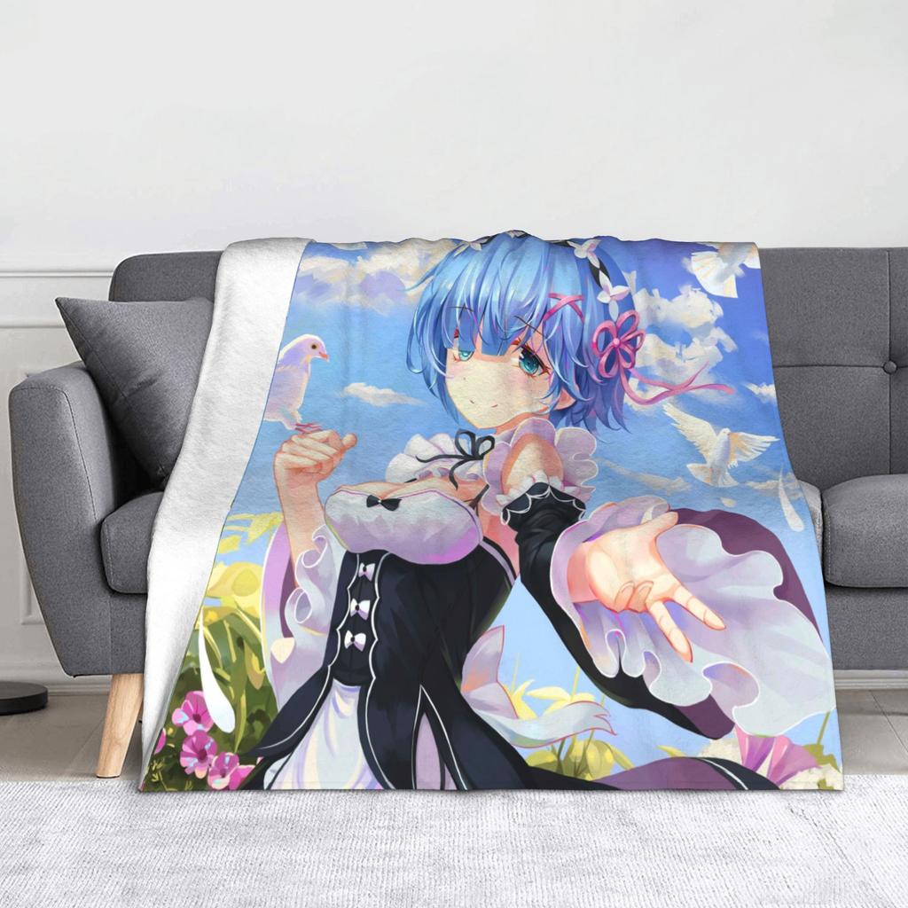 Rem Emilia Re:ZERO Flanell-Kuscheldecken Starten das Leben in Anderen Welten Anime-Decke für Sofa Couch Warmes Schlafzimmer Steppdecke