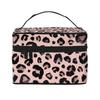 Schneeleopard Schwarz Grau Große Kosmetiktasche Gepard Rosa Tragbar Reißverschluss Kulturtaschen Kosmetikkoffer Geschenk für Mädchen Frauen