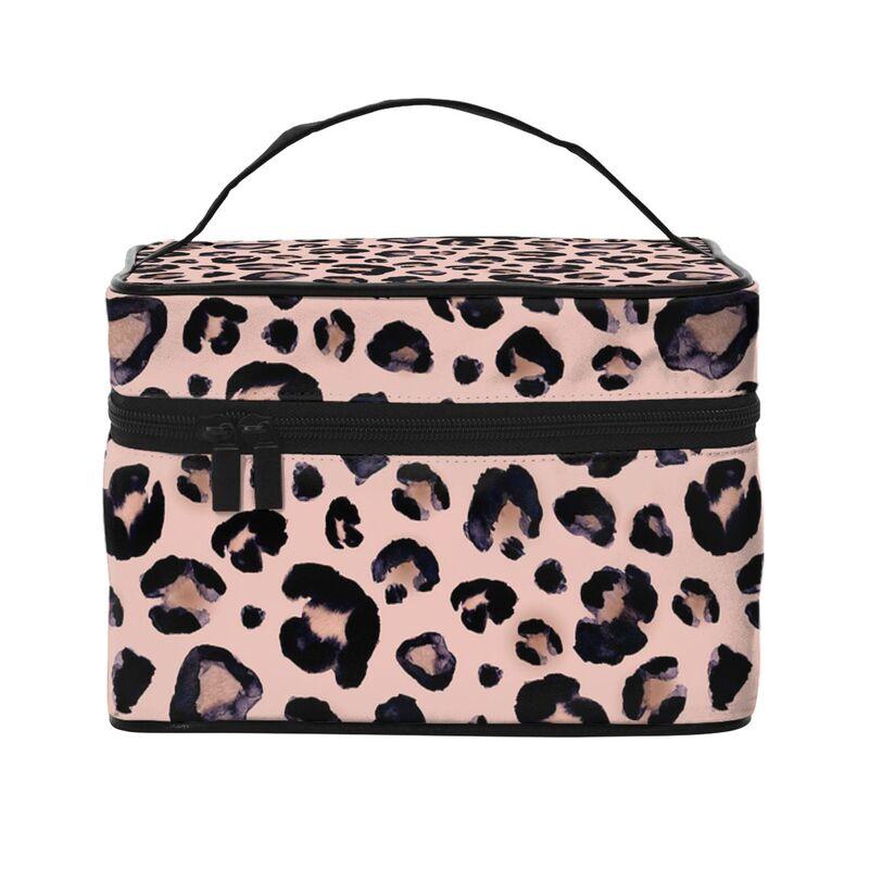 

Snow Leopard Black Gray Large Makeup Bag Cheetah Pink Carrying Portable Zip Toiletry Bags Cosmetic Cases Gift for Girls Women