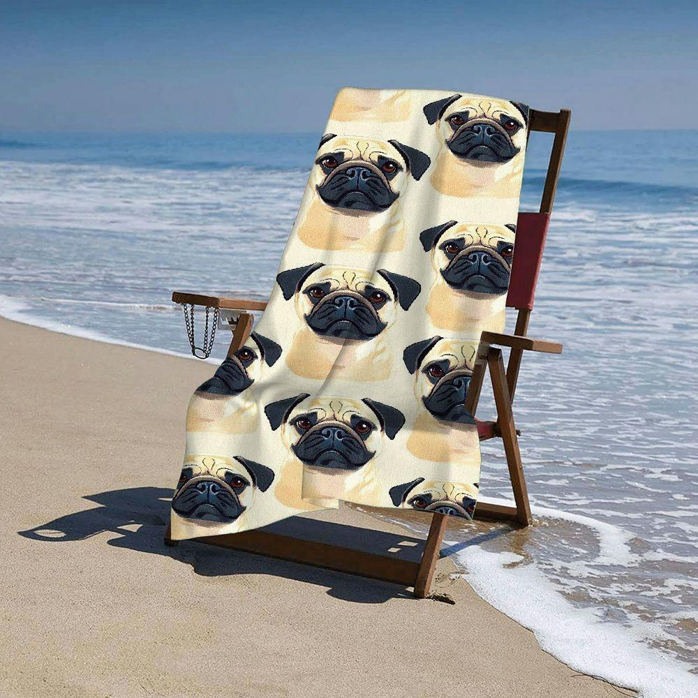 Pug Beach Towel for Adults, Ultra Absorbent Quick-Drying Pool Towel for Travel Swimming Camping