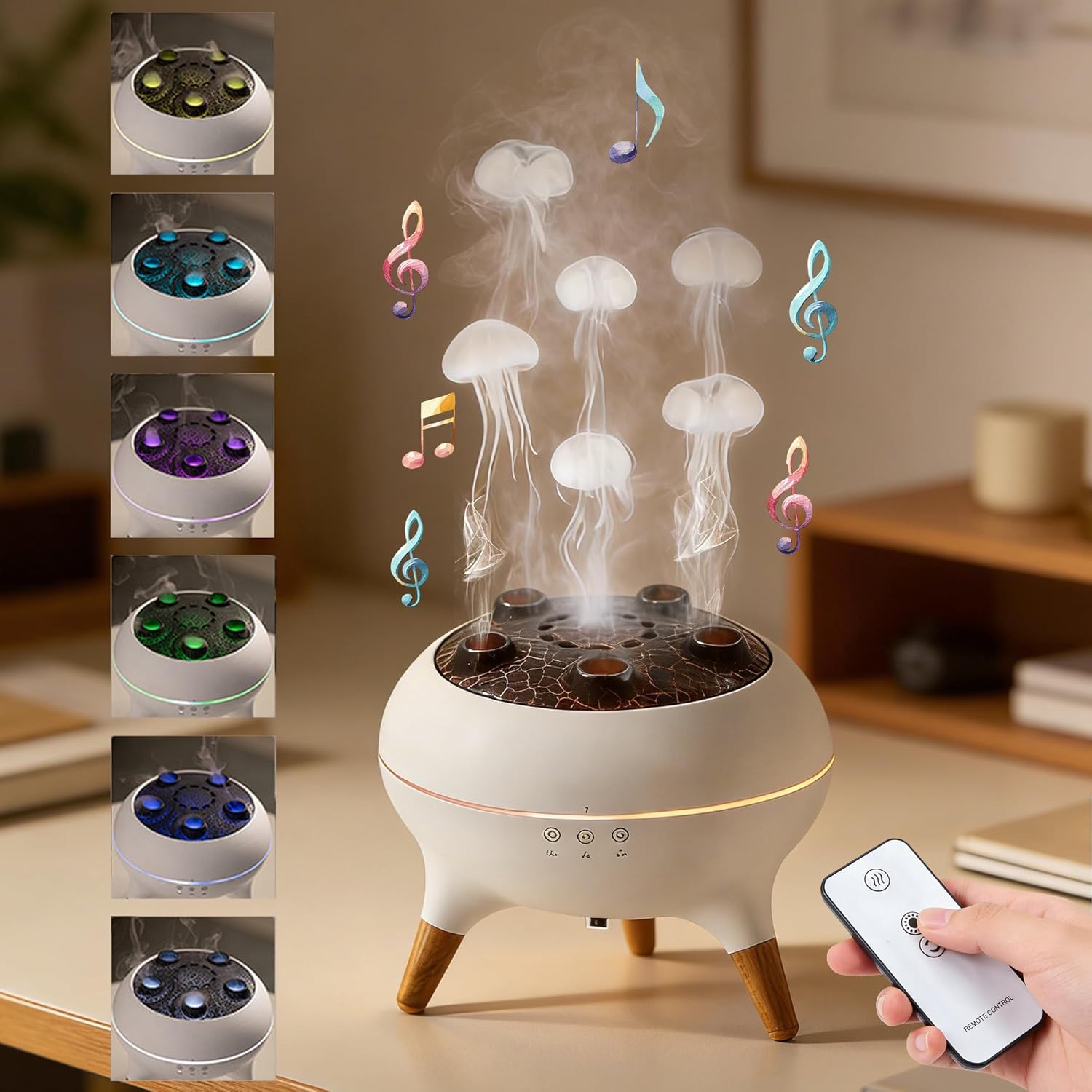 Essential Oil Diffusers, Timed Remote-Controlled Ultrasonic Jellyfish Aromatherapy Diffuser, Dynamic Sound Pickup Aroma Essential Oil Diffusers Q