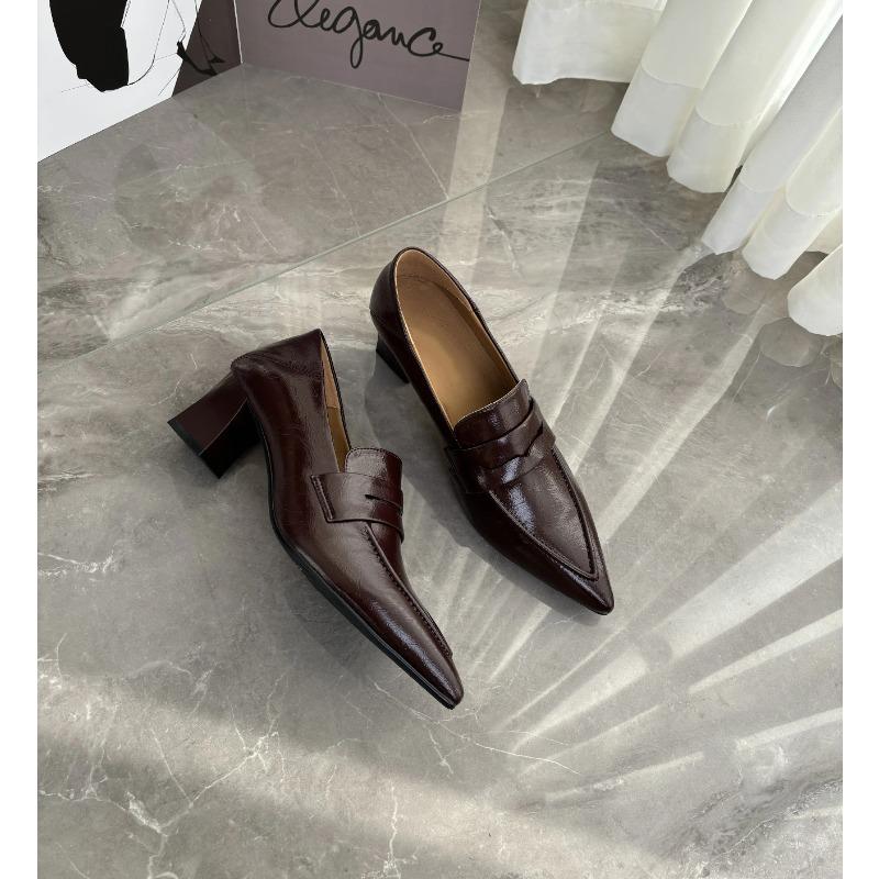 

Pointed women s new spring and autumn sheepskin retro thick-heeled high heels leather temperament shoes 40