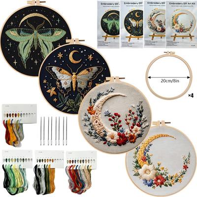 Sternenmond Stick-SET - Kreuzstich-Set DIY Nadelmalerei Inklusive Stoff mit Muster, Stickrahmen, Nadeln Anleitung und Fäden